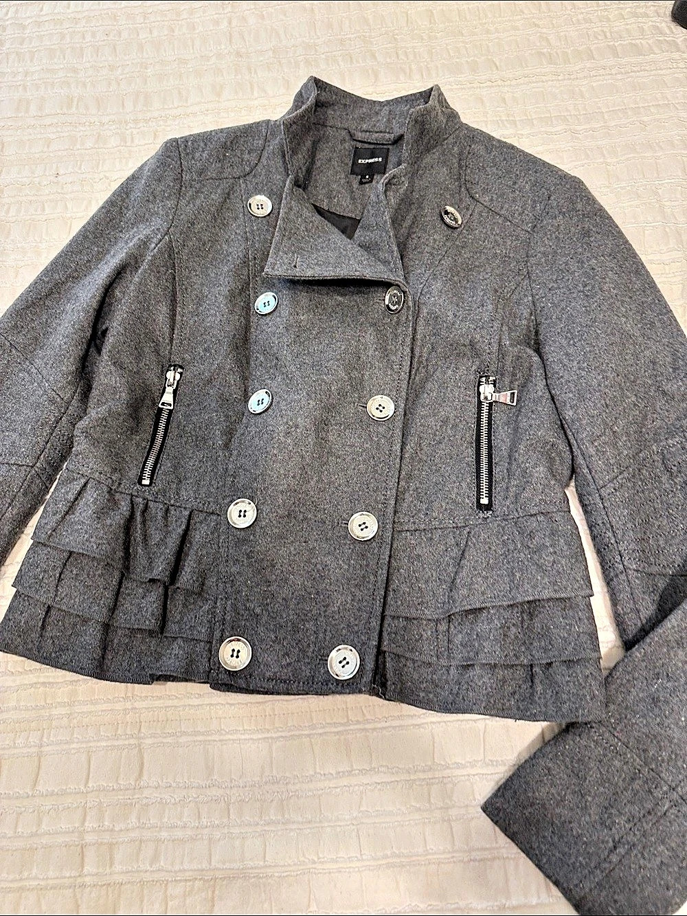 Express Gray Pea Coat Size Small Like New